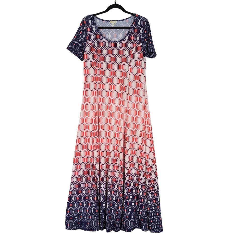 Haani Geometric Maxi Dress Women Size L Blue Orange Stretchy‎